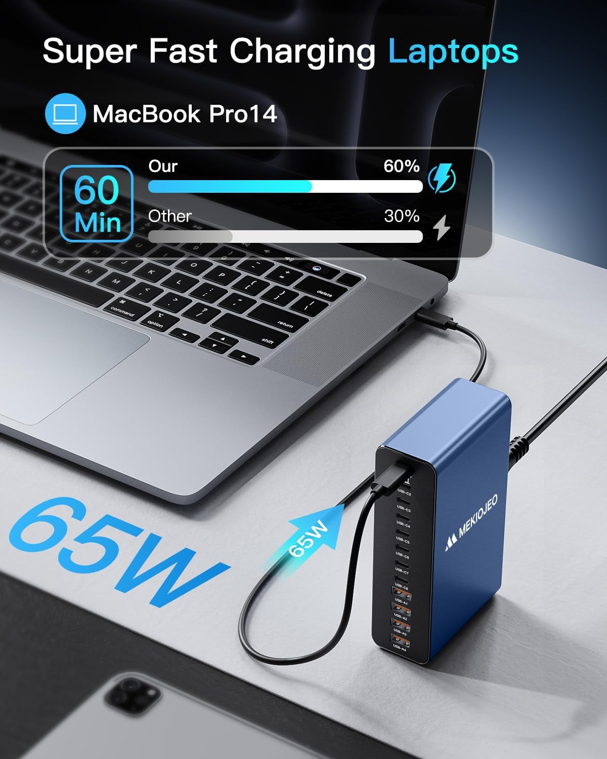 12 Ports Aluminum Alloy MEKIOJEO 380W Charging Station USB C Charger Block