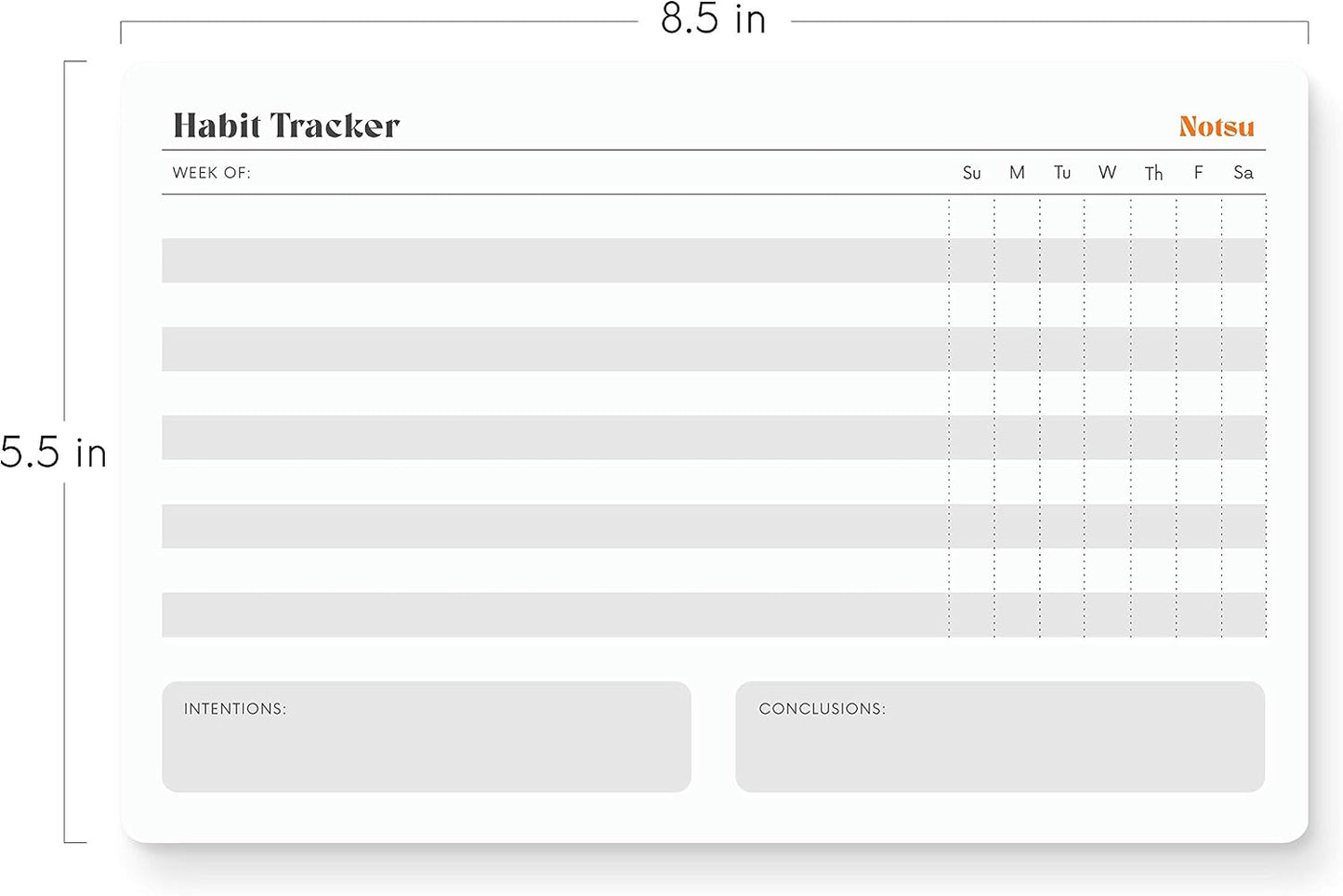Notsu Weekly Habit Tracker Notepad | Goals Planner Pad and Self Care To Do List | 50 Tear Off Pages, 8.5” x 5.5”