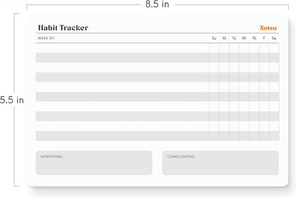 Notsu Weekly Habit Tracker Notepad | Goals Planner Pad and Self Care To Do List | 50 Tear Off Pages, 8.5” x 5.5”