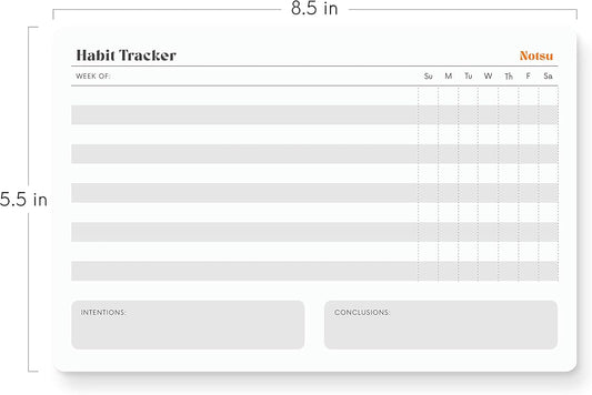 Notsu Weekly Habit Tracker Notepad | Goals Planner Pad and Self Care To Do List | 50 Tear Off Pages, 8.5” x 5.5”
