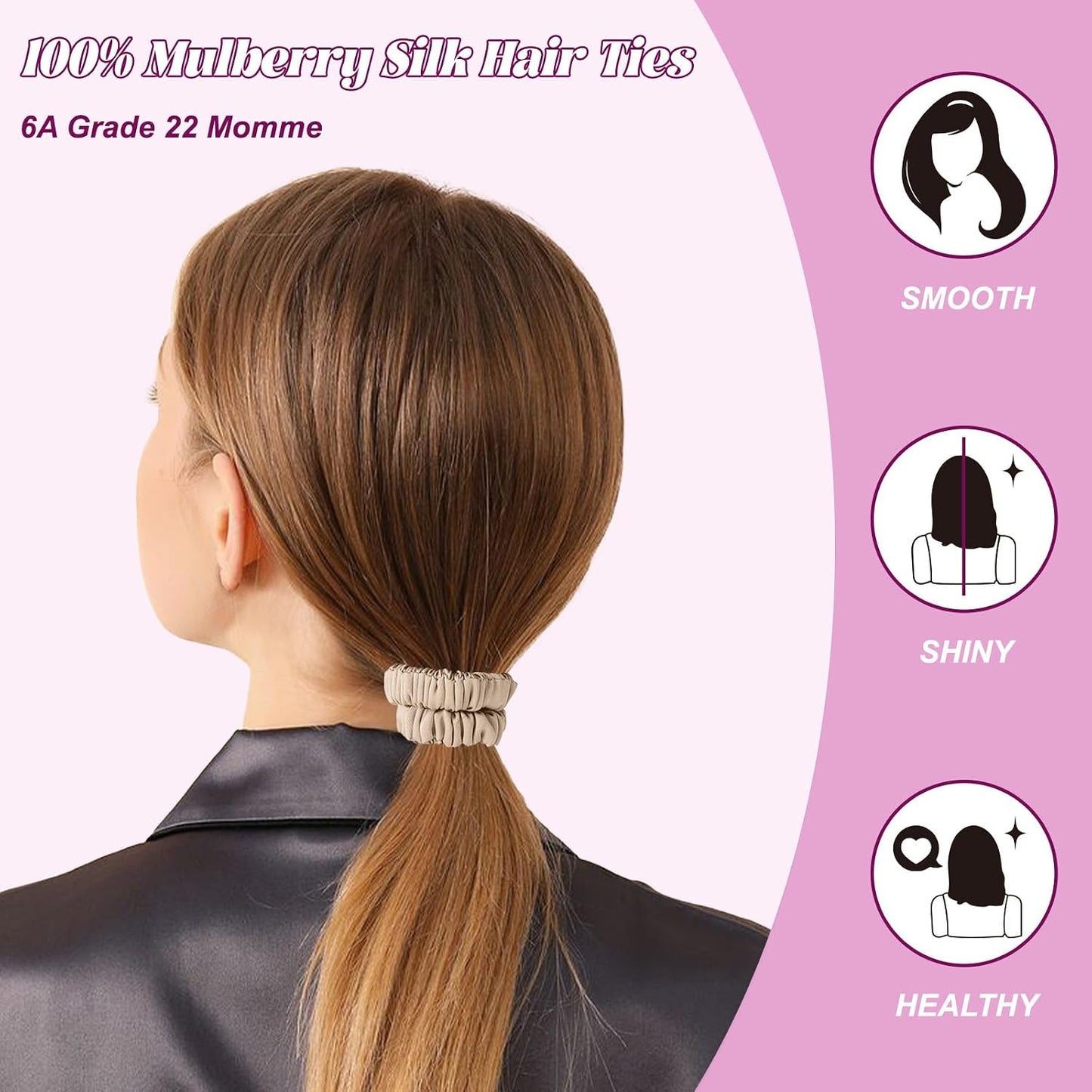 4Pcs Mulberry Silk Scrunchies Set, Silk Hair Ties Elastic for Women, Skinny Scrunchies Reduces Breakage for All Hair Types