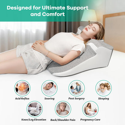 Ergonomic Wedge Pillow for Sleep Apnea Memory Foam Reading Pillow for Back, Neck & Head Comfortable Support-Grey(Extra Large)
