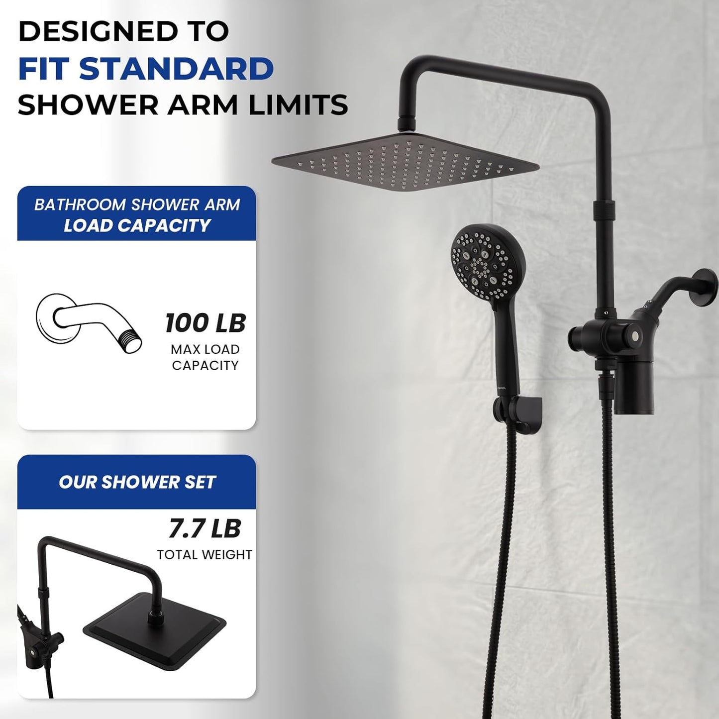 Ryamen Upgraded Dual Shower Heads Combo, 10 inch Filtered Shower Head with Handheld, 3-Way Rain Shower Head with Filters, 7 Settings Handheld Spray, High Pressure, Height Adjustable (Black)