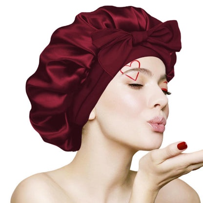 VECIIR Silk Bonnet for Sleeping Women, Ajustable Hair Bonnet for Curly Hairs Satin Bonnet Reduce Friction Prevent Frizz Black，Large