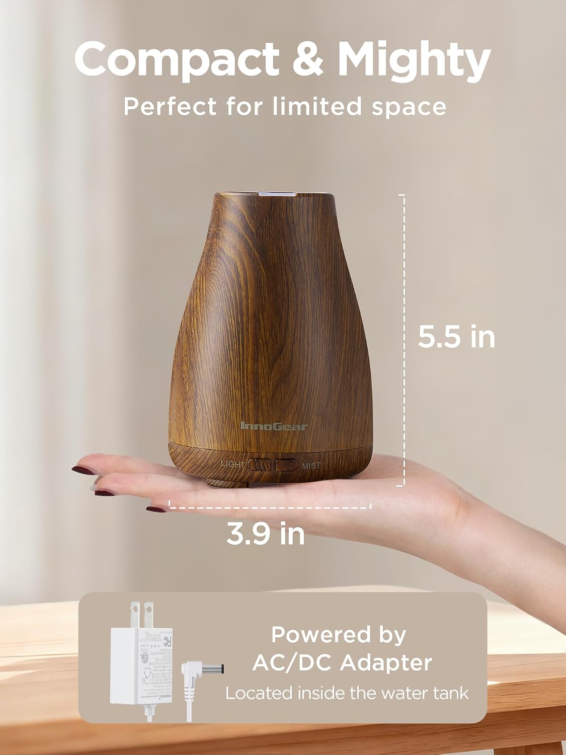 InnoGear Essential Oil Diffuser, Ultrasonic Diffusers for Home Aromatherapy Humidifier for Bedroom Room 7 Colors LED 2 Mist Mode Auto Off, Basic White