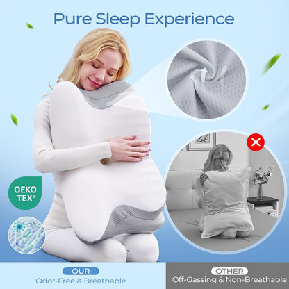 BDEUS Cervical Neck Pillow for Sleeping – Ergonomic Memory Foam Pillow with Massage Nodes for Neck Pain Relief, Side Sleeper & Back Support, CertiPUR-US Certified, Grey