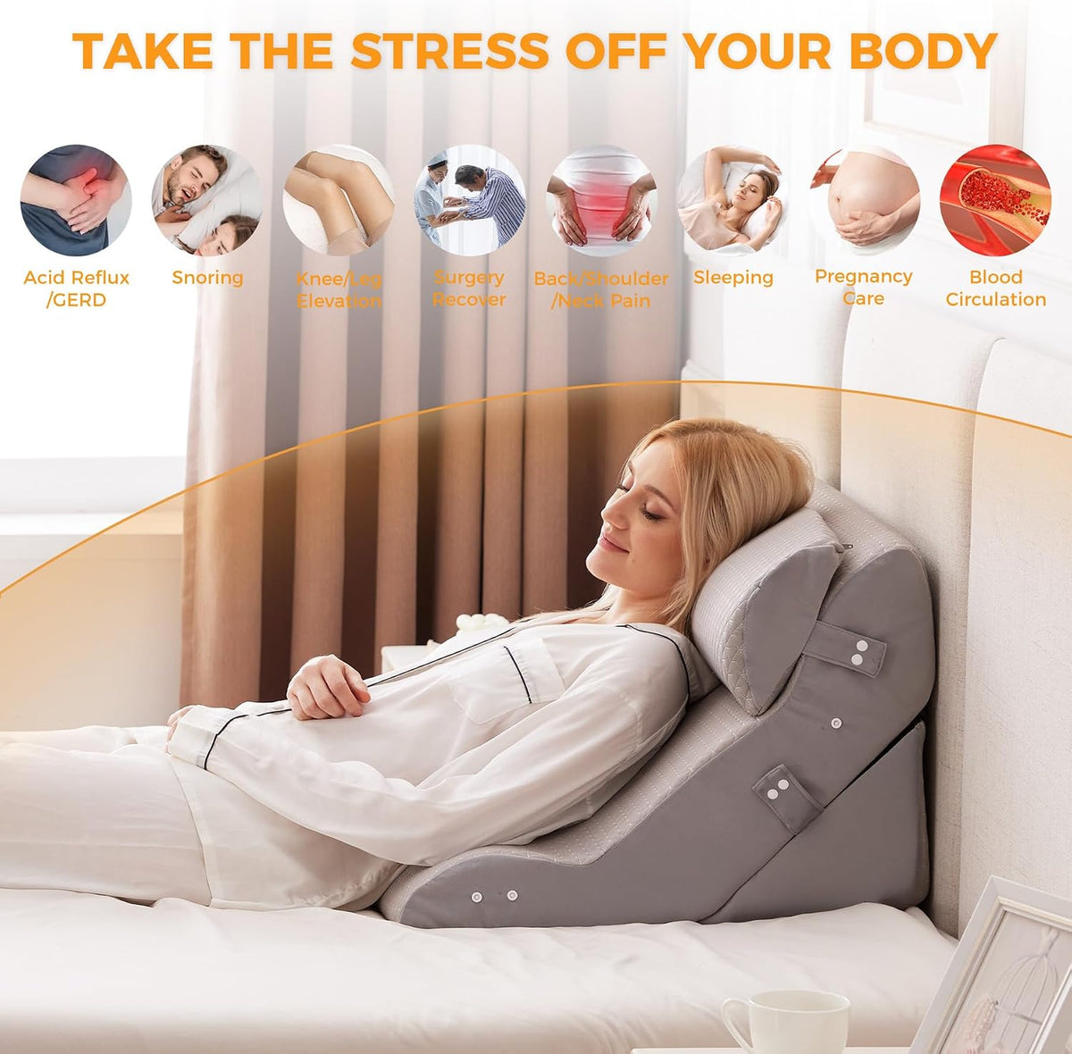 Ruqmuis Wedge Pillow Set for After Surgery, Bed Wedge Pillow, White