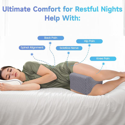 CloudBliss Knee Pillow for Side Sleepers-Cooling Leg Pillow for Side Sleeping, Memory Foam Knee Pillow for Hip Pain, Lower Back Pain, Sciatica Pain, Knee Wedge Pillow with Contour Design, White