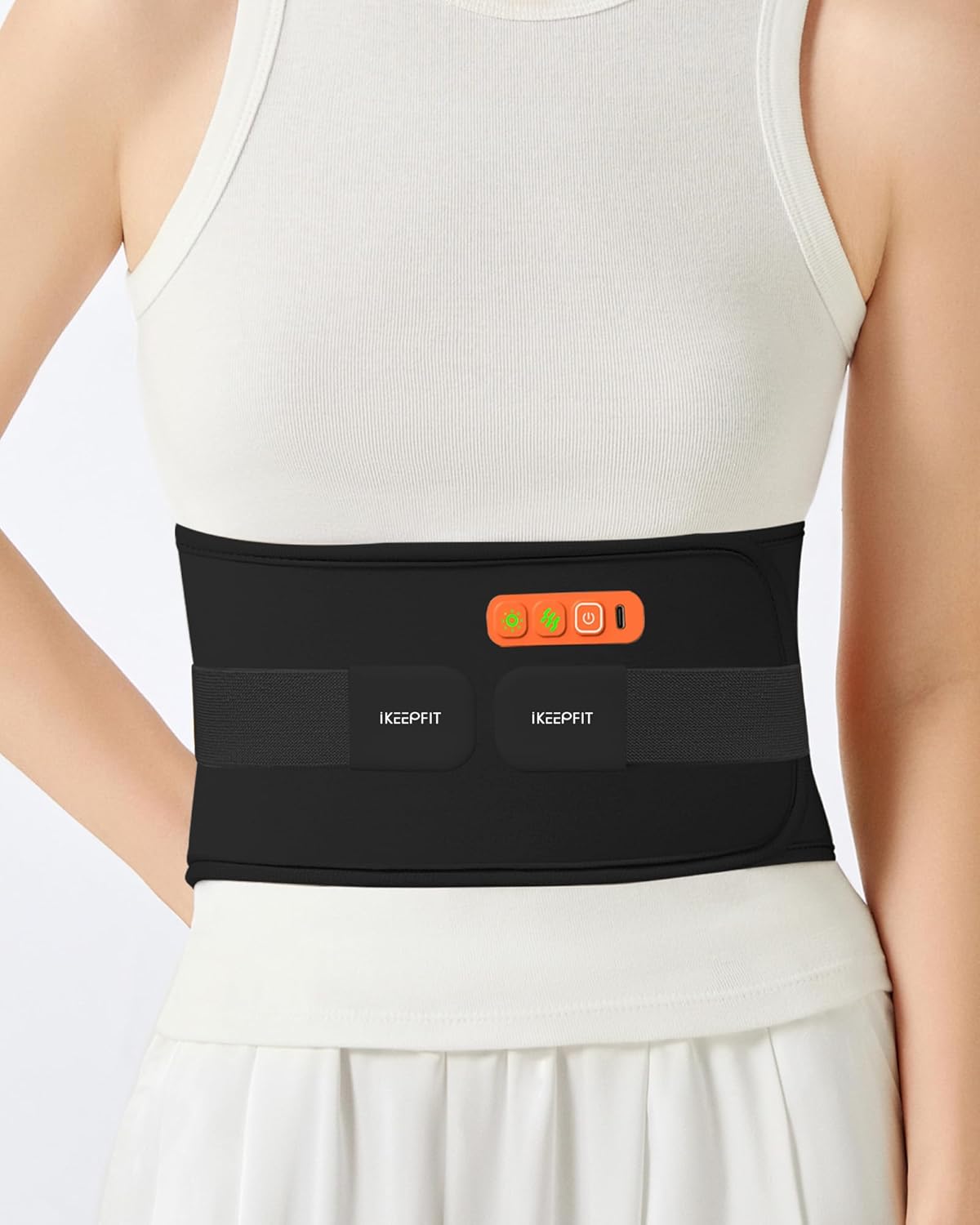 IKEEPFIT Portable Heating Pad for Back, FSA Eligible HSA, Cordless Heat Belt with Massager for Lower Back Pain Relief, Battery Powered 8000 mAh Rechargeable, MAXwarm 3.0, Gift for Women Men 90-310 lb