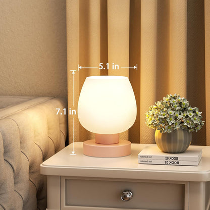 Seealle Touch Table Lamp for Nightstand - Small Bedside Lamp for Bedroom Living Room Night Stands, Desk Lamp with White Glass Shade for Small Spaces, 3 Way Dimmable, LED Bulbs, Gifts