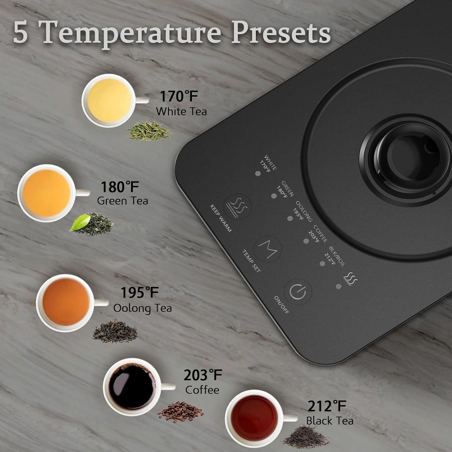 Gooseneck Kettle，0.8L Temperature Control Electric Tea Kettle