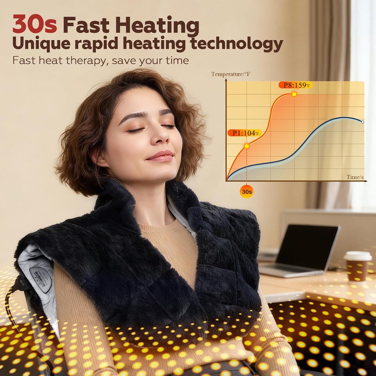 UTK Weighted Heating Pad for Neck and Shoulders and Back, 30s Fast Heat | Premium Faux Rabbit Fur Fabric, 6X Deeper Pain Relief, 8 Heat Settings, 4H Auto Off, Memory Function, 24"x 20", Women Gifts