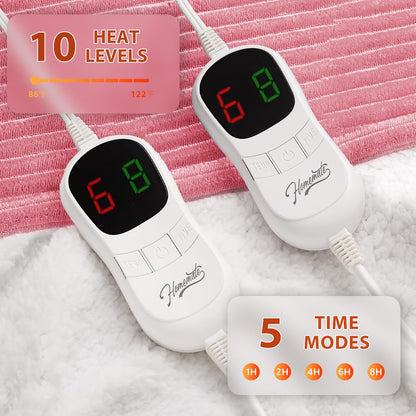 Homemate Heated Blanket Electric Throw - 50"x60" Heating Blanket Throw 1/2/4/6/8 Hours Auto-Off 10 Heat Levels Over-Heat Protection Soft Flannel Sherpa Heater ETL Certification