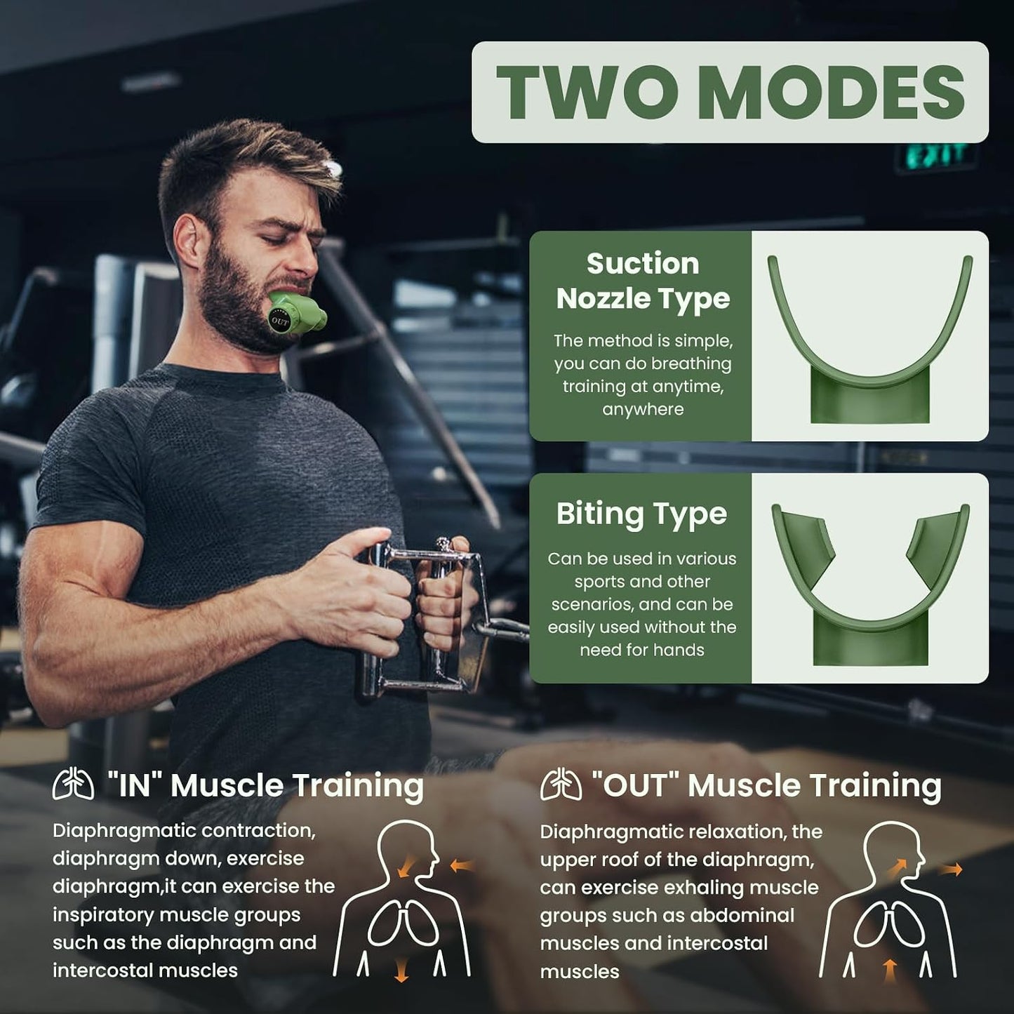 Breathing Trainer with Excellent Quality Silicone, Breathing Exercise Trainers Adjustable and Portable Easy to Clean for Daily,Fitness & Sport(Green)