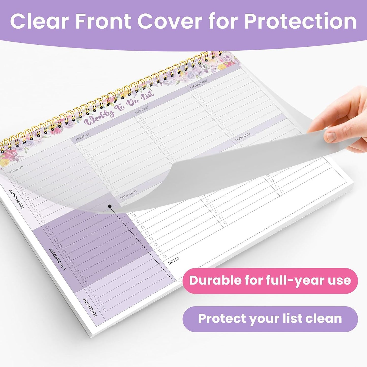 Weekly To Do List Notepad with 52 Undated Sheets（8.5"×11"）- Undated Weekly Planner Notepad for Office Desk Accessories and Supplies - Sunshine Petal