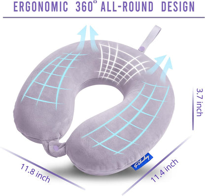 Travel Pillow Memory Foam for Airplanes - Neck Pillow for Traveling, Car, Home, Flight Pillow for Sleeping with Attachable Snap Strap Soft Washable Cover, Provide Head Neck Support Rest, Dark Gray