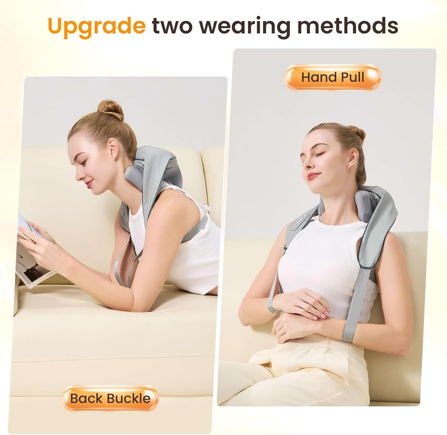 4D Wireless Deep Tissue Kneading Neck Massager with Heating Function, Shiatsu and Shoulder Massager Pillow,Back and Leg Pain Relief, Body Muscle Pain Relief, Perfect Gifts for Men Women. (Grey)
