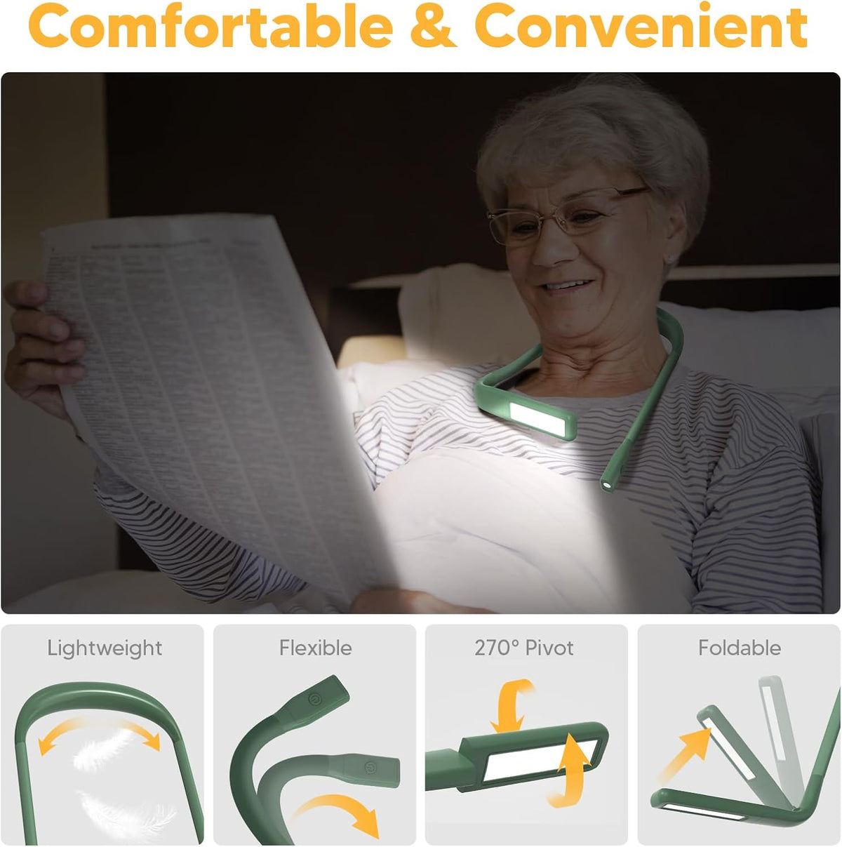Reading Light, Rechargeable Neck Light, Stepless Dimming Book Light