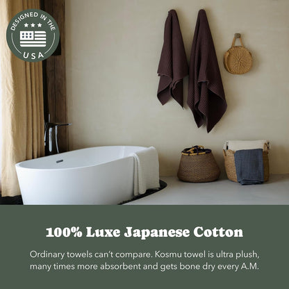 Luxury Organic Japanese Cotton Hair Drying Waffle Towel Wrap for Women | Absorbent, Quick-Dry Head Turban for Shower, Sauna, Spa | Extra Large for Long, Curly, Straight Hair With Button (White, 1 Pc)