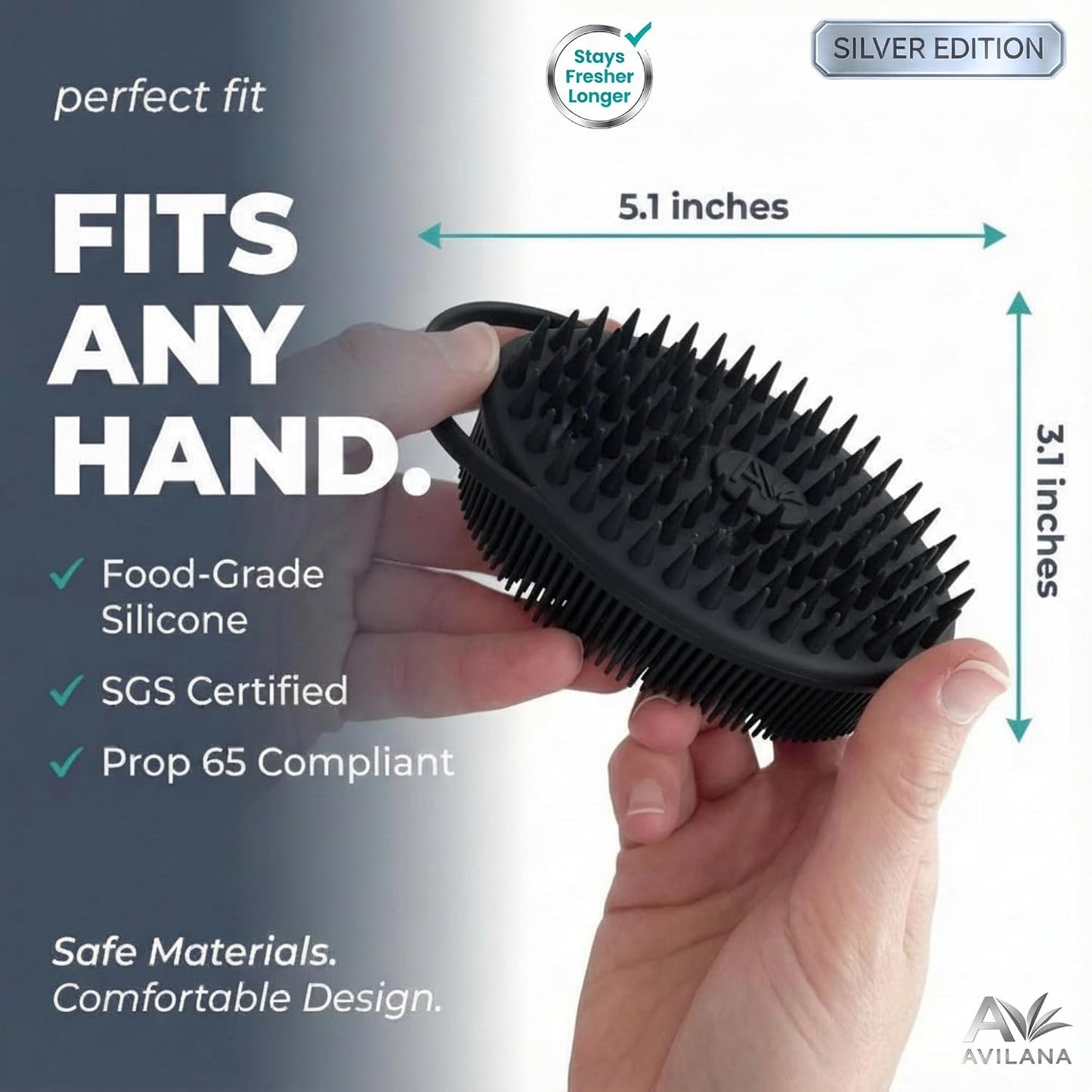 Avilana Premium Silicone Body Scrubber - Trusted Since 2017 - SGS Certified Food Grade Dual Sided Bath Brush, Quick-Dry Exfoliating Loofah Alternative, Massage Brush Sensitive Skin Women Men