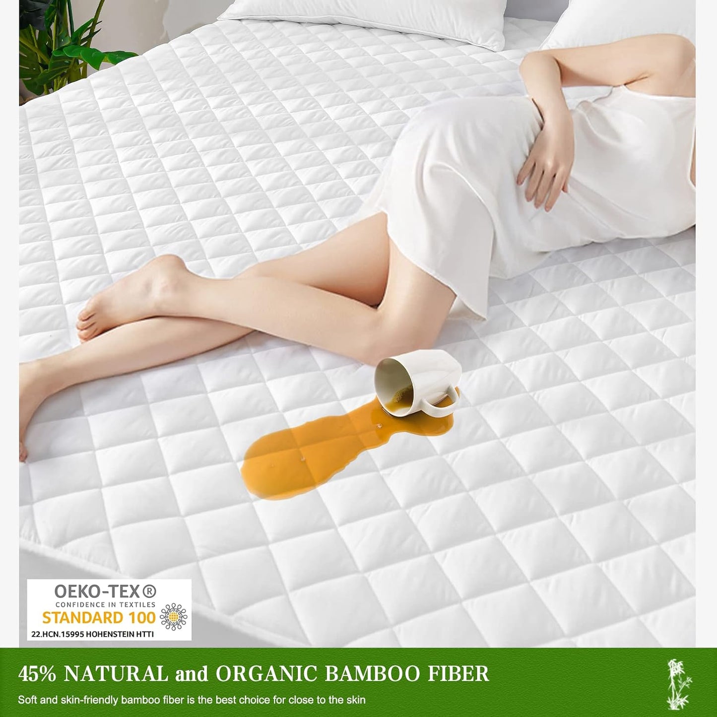 UNILIBRA Queen Mattress Protector Waterproof, Deep Pocket Mattress Pad Cover Fits to 6''-21'', Breathable Hollow Cotton Filling Quilted Mattress Protector for Queen Size