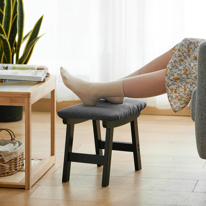 Foot Stool Ottoman Foot Rest Under Desk,Small Stool for Living Room, Bedroom and Kitchen (Brown Legs - Beige Stool Surface)