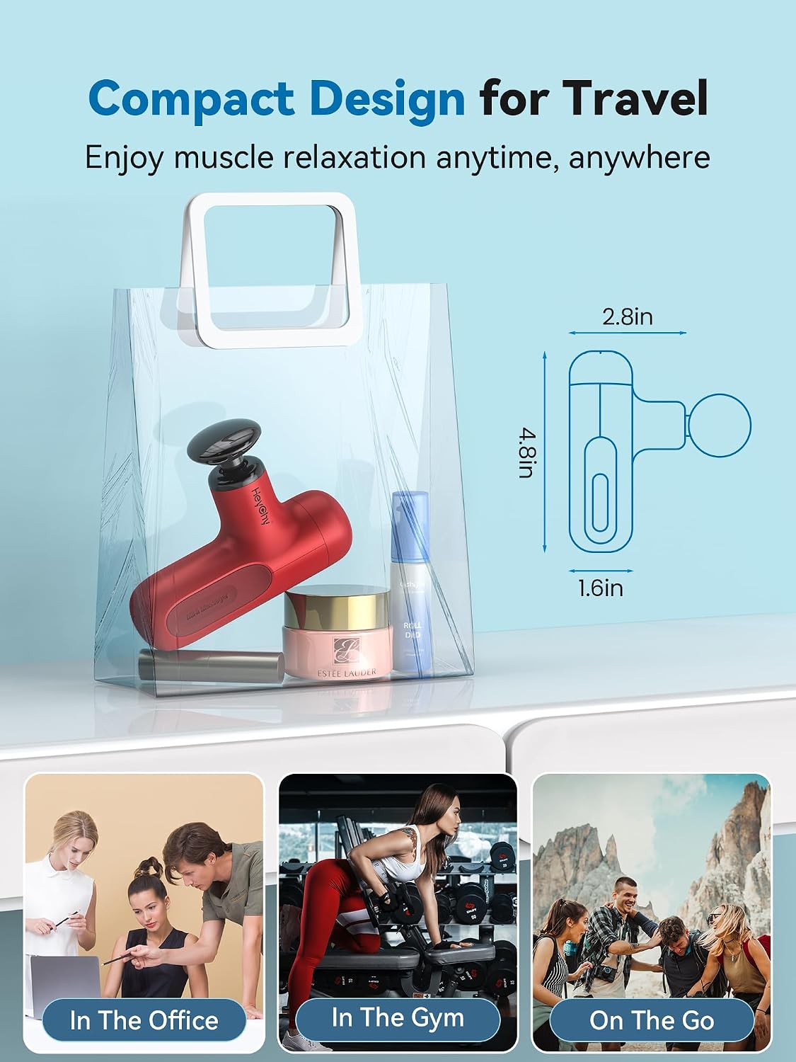 HEYCHY Super Mini Massage Gun, Percussion Deep Tissues Muscle Massager, Compact Sports Travel Massage Gun, Portable Handheld Massager for Home, Gym, Office, Outdoors