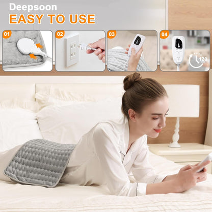Deepsoon Heating Pad,Electric Heating Pads for Back,Neck,Moist Heating Pad for Abdomen Shoulder Knee Legs,Dry/Moist Heat&Auto Shut Off,Fathers Day Dad Gifts for Men Birthday,Light Gray,24x12 Inch