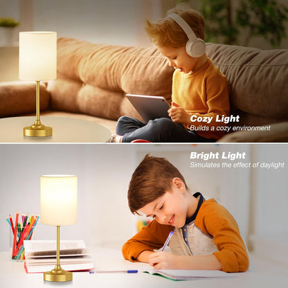 Small Bedside Table lamp for Bedroom - 3 Color Temperatures Bedside Lamps with USB C and A Ports, Pull Chain Table Lamps with AC Outlet, White Nightstand Lamps with Black Metal Base for Kids Reading