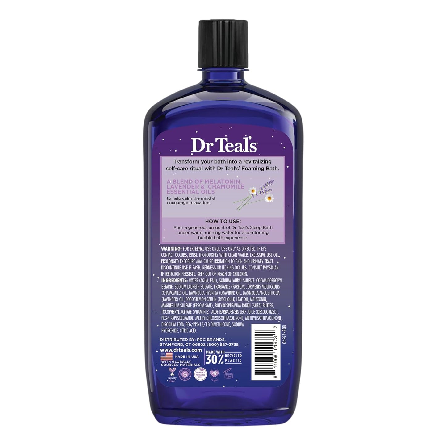 Dr Teal's Foaming Bath with Pure Epsom Salt, Melatonin Sleep Soak with Essential Oil Blend, 34 fl oz (Pack of 4)