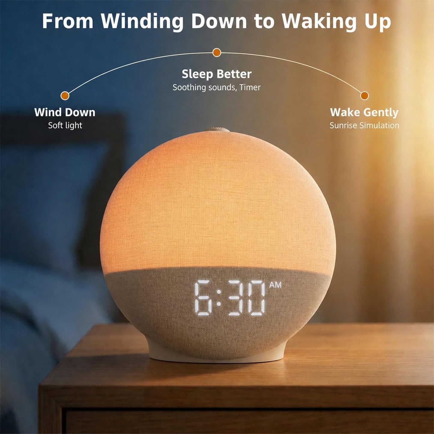 Sunrise Alarm Clock with Sound Machine, Natural Wake Up Light with Night Light, 30 Sleep Sounds, White Noise Machine Alarm Clocks for Bedrooms, Heavy Sleepers