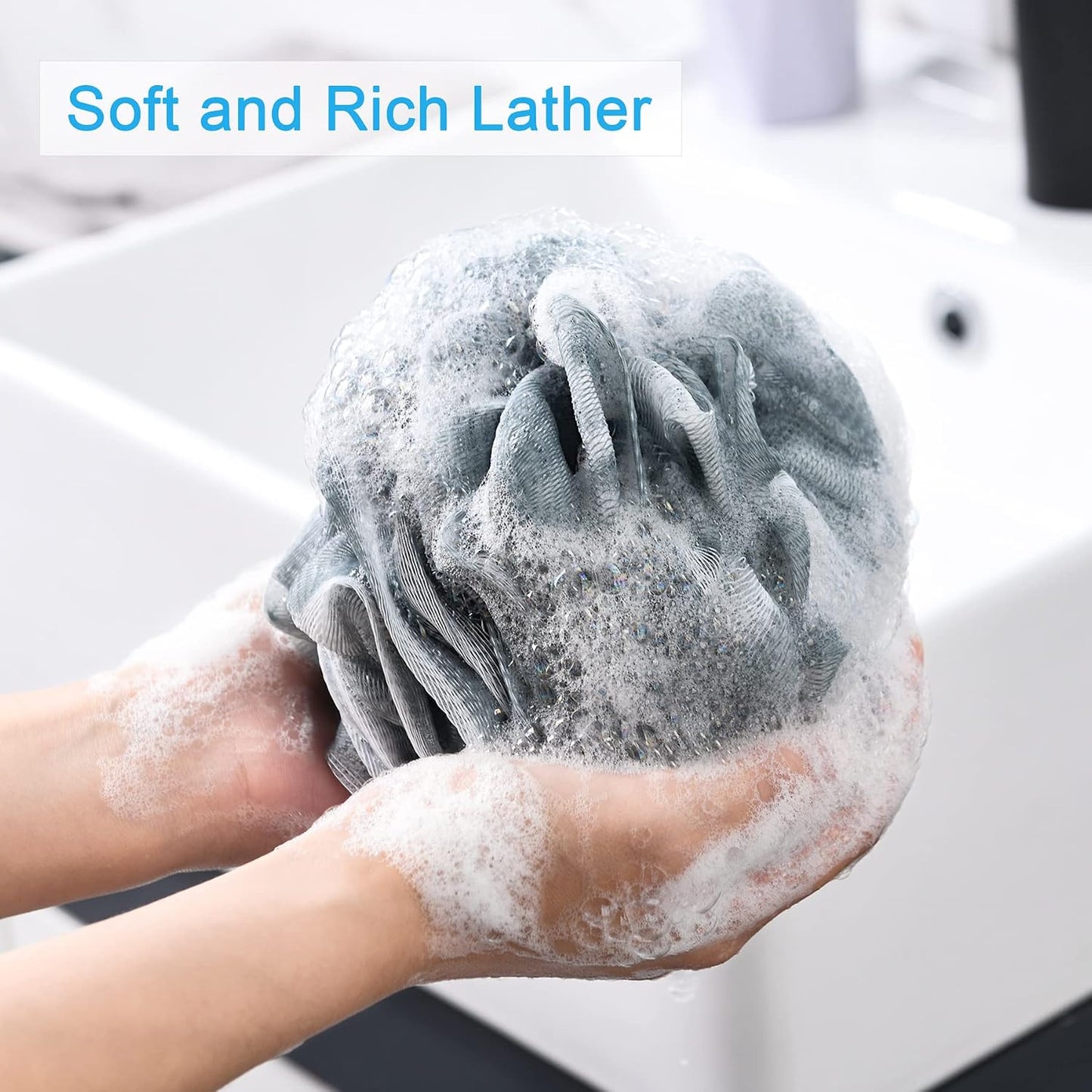 AmazerBath Loofah Sponge 75g/Piece, Exfoliating Bath Sponge Body Scrubber - Loofa Set of 4 Flower Color (Large, Green-Purple)