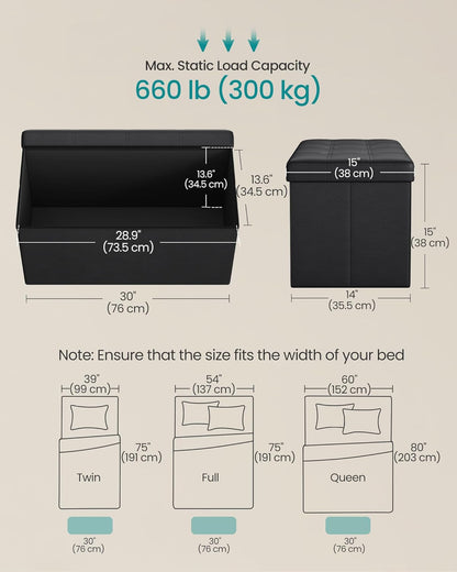 SONGMICS MAZIE Collection - 43 Inches Folding Storage Ottoman Bench, Ottoman with Storage, Foot Rest Stool, Load 660 lb, for Living Room, Synthetic Leather, Black ULSF701