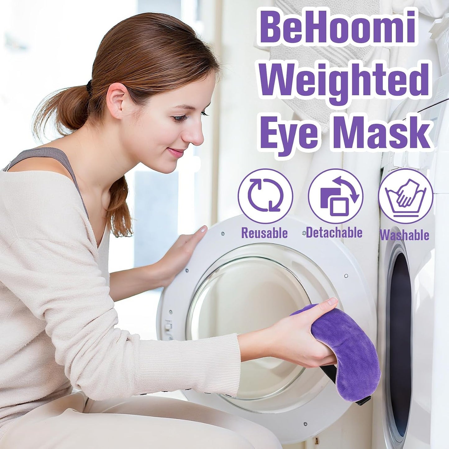 BeHoomi Cooling & Heated Eye Mask, Weighted Eye Mask for Sleeping, Purple