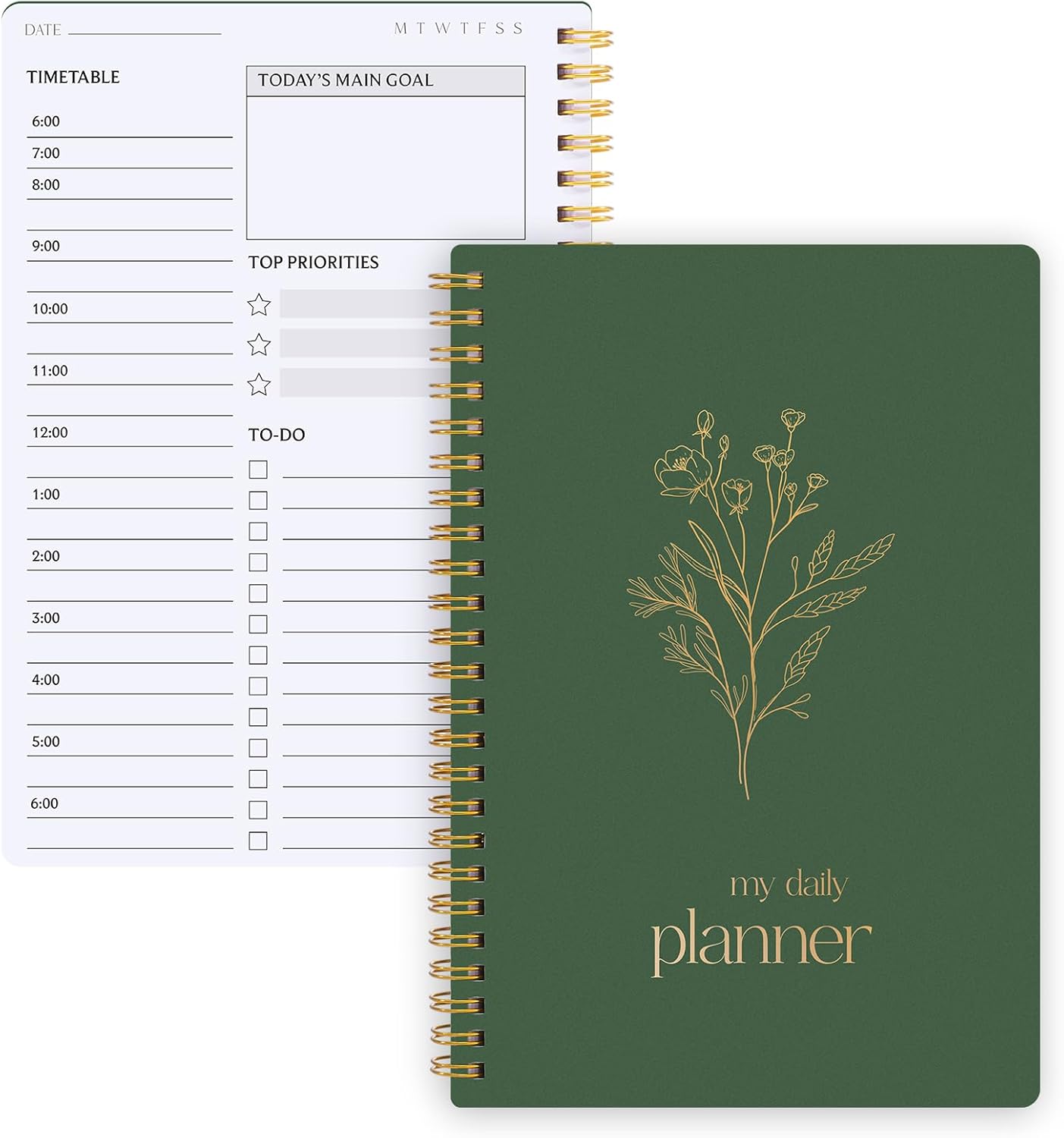 Thboxes Undated Daily Planner with Hourly Schedule, 5.71" X 8.35" Daily To DO List Noteboook Set Goals A5 Daily Personal Organizer Notepad for School Work Office Improve Efficiency Planner, Green