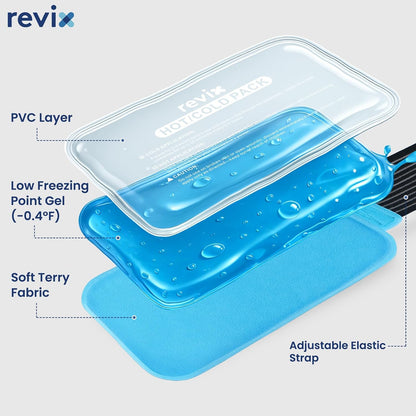 REVIX Ice Packs for Injuries Reusable, 2 Packs Hot & Cold Gel Ice Packs with PVC Cooling Design & Adjustable Strap, Flexible Therapy on Joints, Muscles, Shoulder, Back and Knee (10" x 5" Blue)
