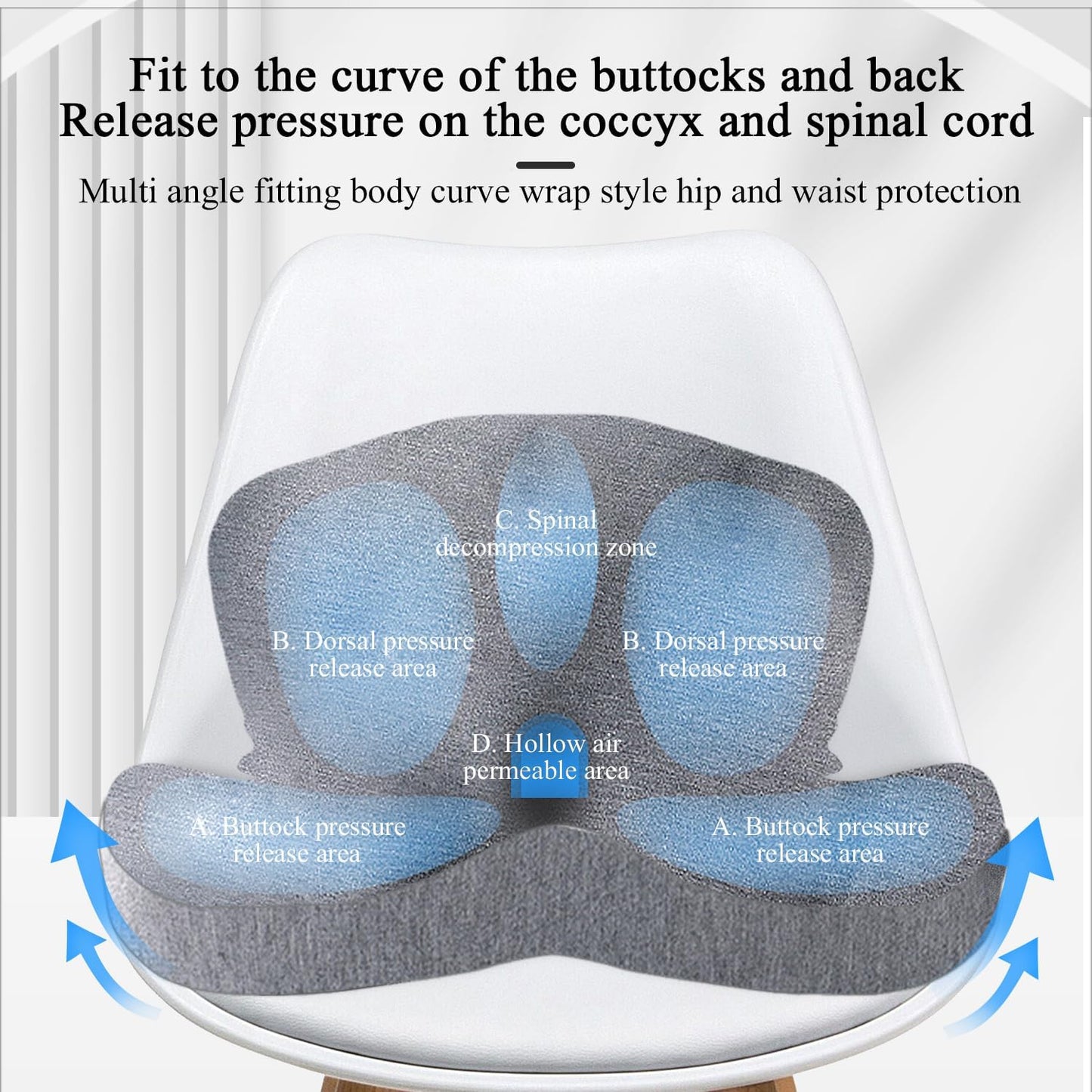 Car Seat Cushion, Memory Foam Driving Cushion with Adjustable Strap, Ergonomic Pad for Car & Semi Truck, Office Chair Cushion for Sciatica & Lower Back Pain Relief, Dark Gray