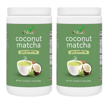 CAcafe Coconut Matcha | Instant Japanese Health Drink | Creamy & Sweet | Hot or Iced Green Tea Latte Mix | New Look, Reduced Sugar | Non-GMO | No Artificial Flavors or Colors | 2-Pack