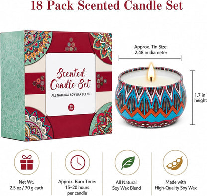 Scented Candles Gift Set for Women, 4 Pack Soy Wax Candles in Classic Bohemian Tins, Aromatherapy Candle Set, Birthday Gifts for Mom, Thank You Gifts