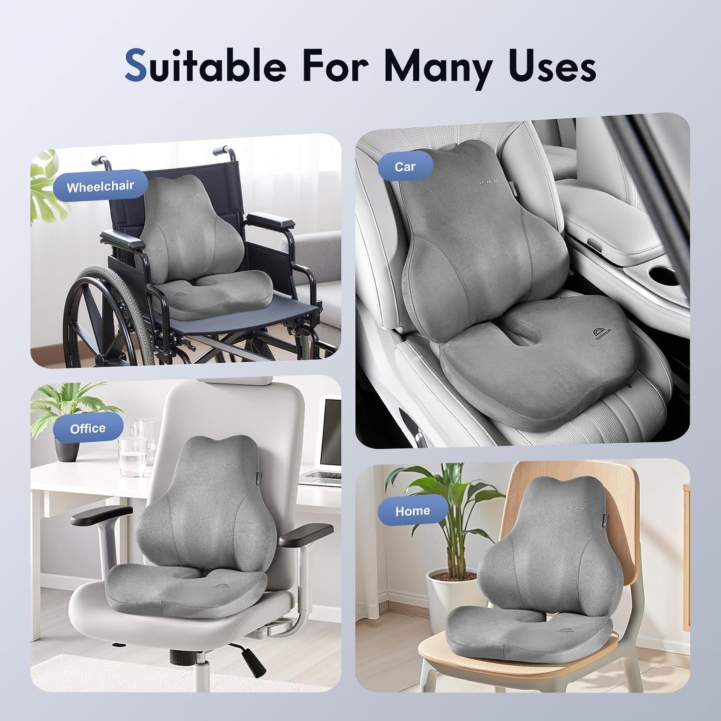 Coverado Car Lumbar Support Pillow and Car Neck Pillow Kit, Ergonomic Design Car Headrest Pillow for Driving, Relax Back Head Muscles Relieve Driving Fatigue, Breathable & Removable Cover, Gray