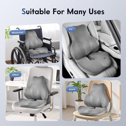 Coverado Car Lumbar Support Pillow and Car Neck Pillow Kit, Ergonomic Design Car Headrest Pillow for Driving, Relax Back Head Muscles Relieve Driving Fatigue, Breathable & Removable Cover, Gray