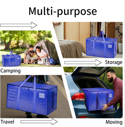 Moving Bags Extra Large - Heavy Duty Storage Totes with Wrap-Around Handles & Reinforced Zippers - Foldable Moving Box Alternative, Water-Resistant for Dorm, Closet & Under Bed Storage (Clear)