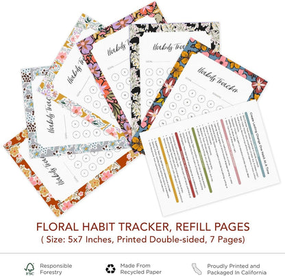 Habit Tracker Calendar - Made in USA, Designed by Local Artist, Motivational 30 day monthly challenge - Tool and gift for Productivity, Self-growth (Habit Tracker-Florals, U-Stand)
