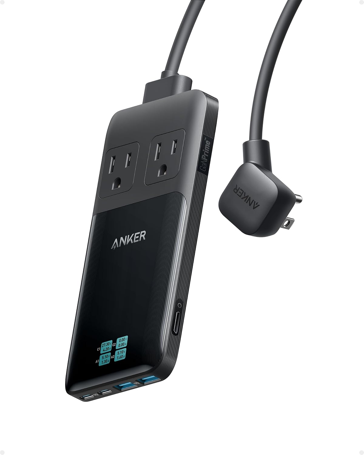 Anker Prime Charging Station, 140W 6-in-1 Travel Power Strip, 2 USB C