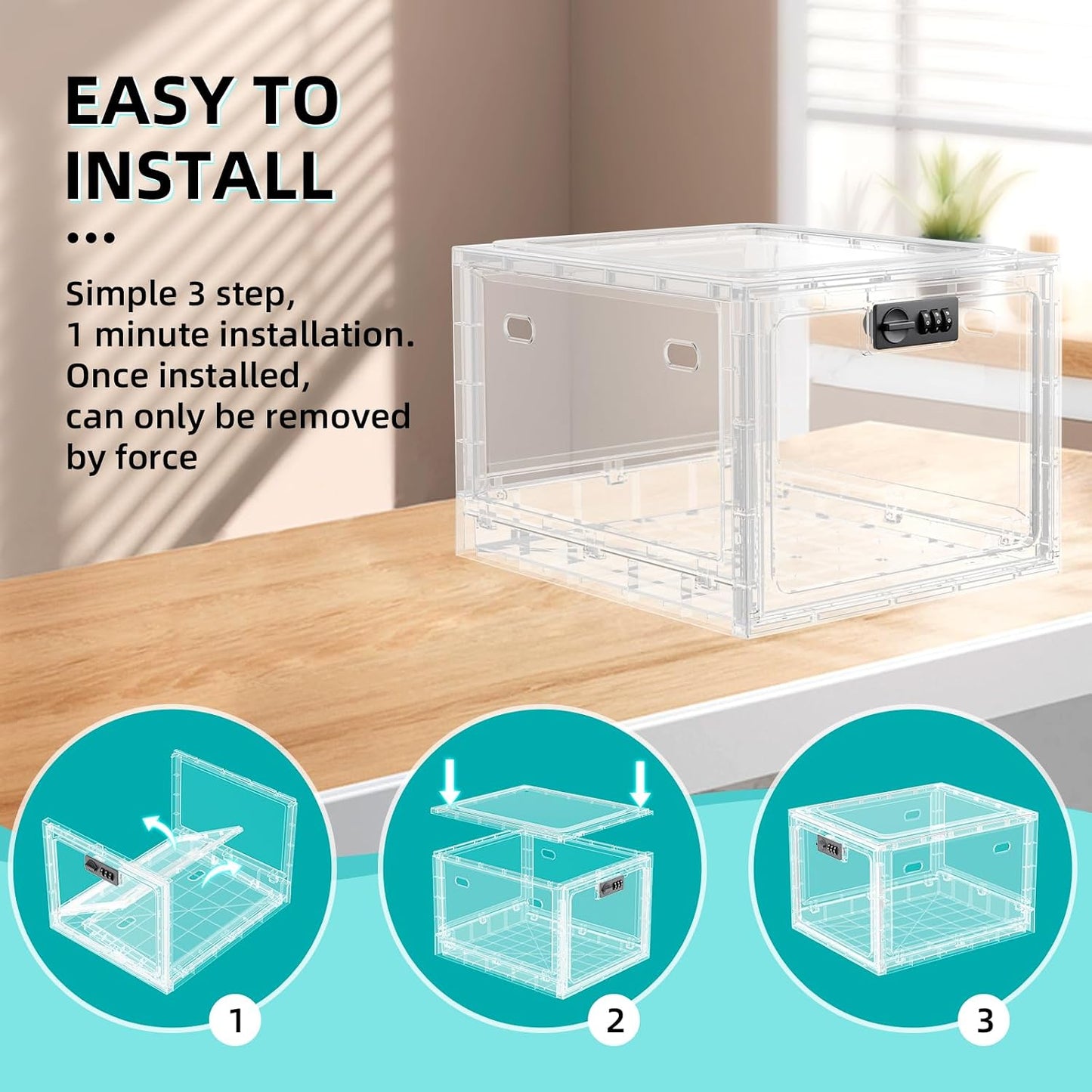 HOLYHY Medication Lock Box with Code, 10 Qt Large Medicine Lock Box for Medication, Clear Lockable Storage Box for Pills, Vitamins, Snacks, Phones, Fridge, Pantry, Dorm, Office and Home