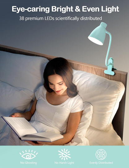 BOHON Desk Lamp with Clamp, Clip on Light, 5 Color 10 Brightness, Teal