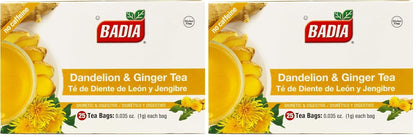 Badia Dandelion & Ginger Tea, 25 Bags – Herbal Detox Blend for Digestive Support and Liver Health