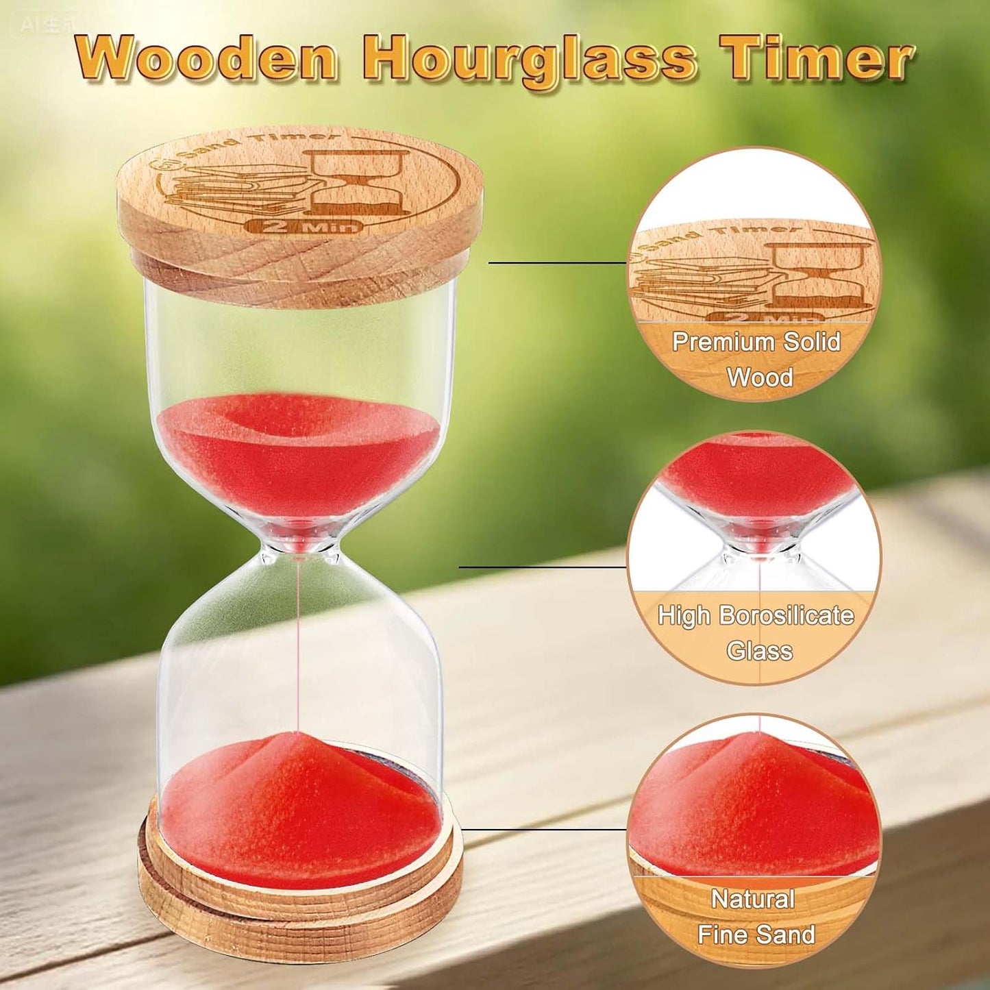 CNCJ Wooden Hourglass Sand Timer, 3 Minute Blue Sand Watch Reloj De Arena for Desk Decor Kitchen Classroom Office Study Home Decoration