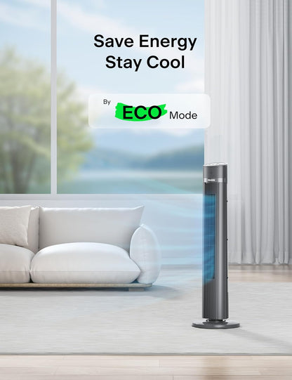 PELONIS 40 inch Bladeless Tower Fan for Bedroom, Standing Fan with Remote Control, 26ft/s, 90° Oscillation, 3 Speed Settings, 27dB, 3 Modes, 15-Hour Timer, LED Display, Fan that Blows Cold Air, White