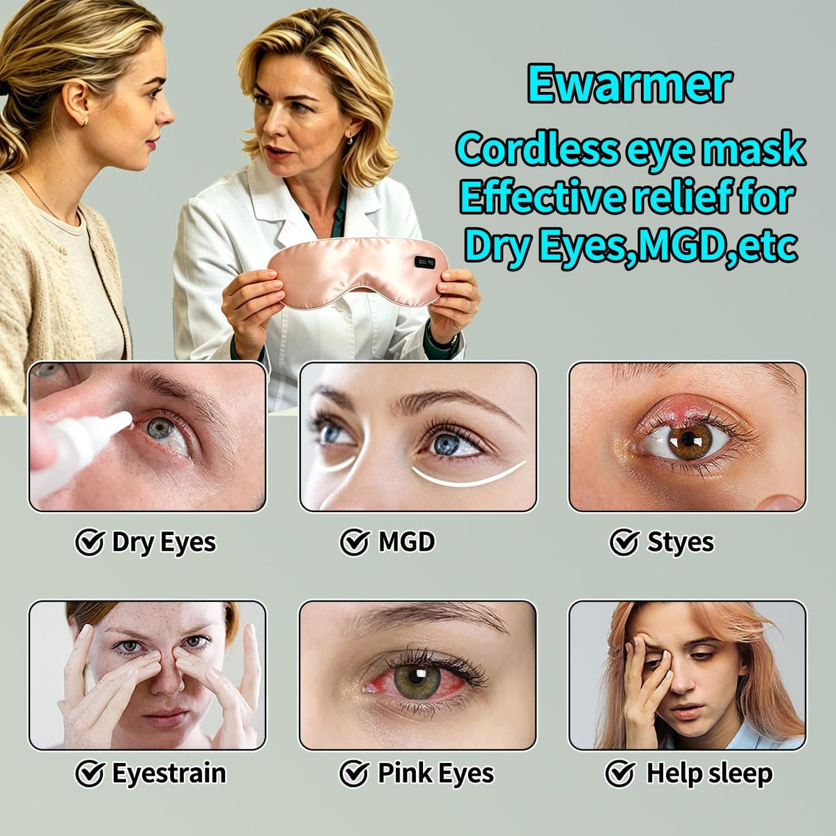 Cordless Heated Eye Mask for Dry Eyes, Precise Heating Fits Eyelids Well, FSA-HSA Eligible,Rechargeable Warm Eye Compress for MGD, Styes Relief,Slimmer Silk Sleep Eye Mask, Washable